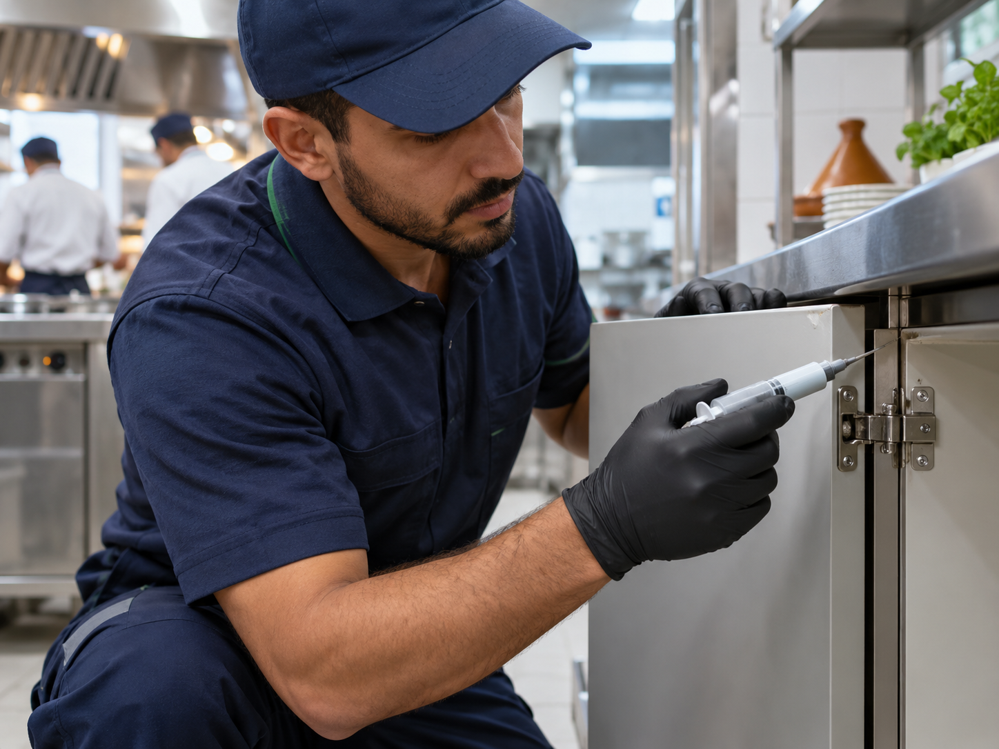 Technicien appliquant un gel professionnel de manière ciblée