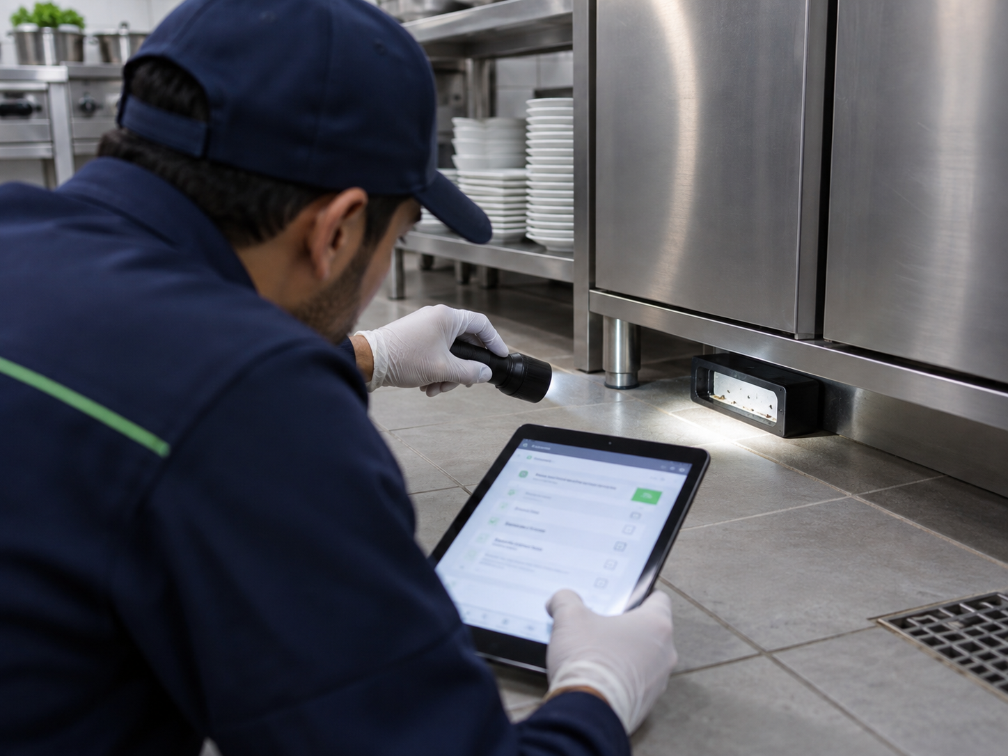 Technicien contrôlant un point de surveillance après intervention