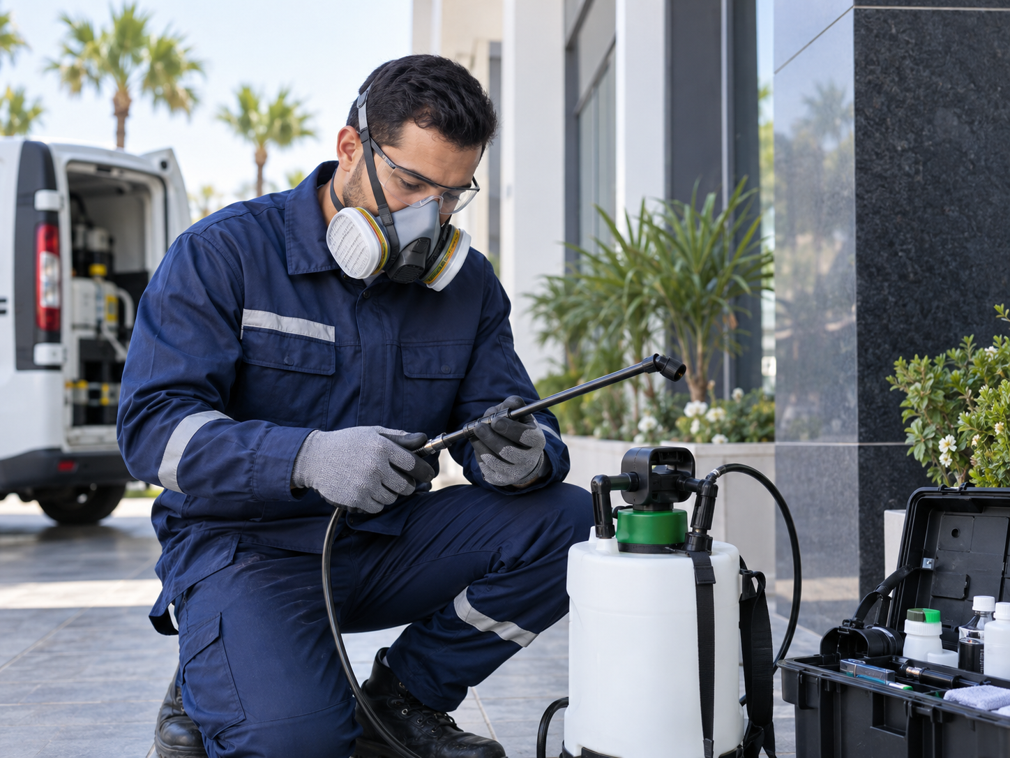 Technicien préparant son équipement de protection et d'intervention